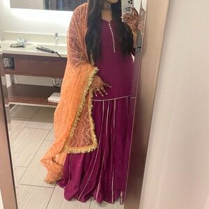 Plum and peach lehenga